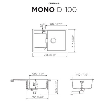 Кухненска мивка Mono D100 77см Silverstone SCHOCK