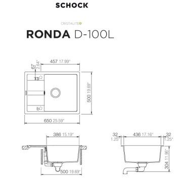 Кухненска мивка Ronda D100L 65см Moonstone SCHOCK