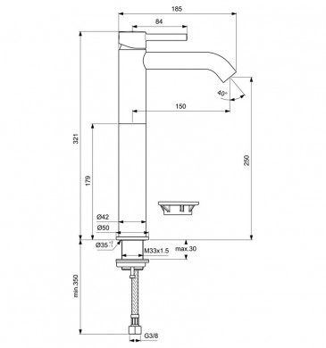 Смесител за мивка Ceraline Vessel висок чучур черен мат IDEAL STANDARD