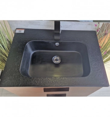 Шкаф за баня с мивка Илвина ICP6452 64см дървесен цвят и мивка от смола черна