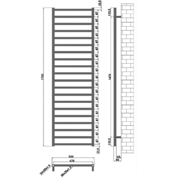 Лира за баня Karnak 1700 NERO 50/h170см. черен мат KARAG