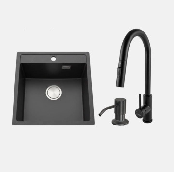 Комплект мивка, смесител и дозатор за кухня черен гранит Pearl Black