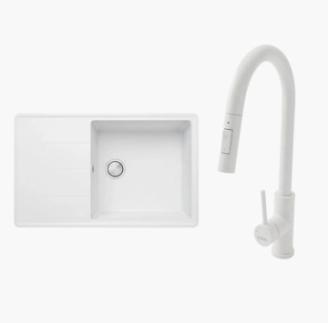 Комплект кухненска мивка и смесител бели