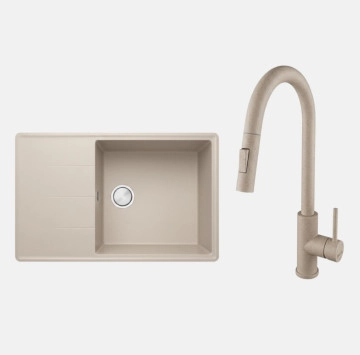 Комплект кухненска мивка и смесител бежови/Oatmetal