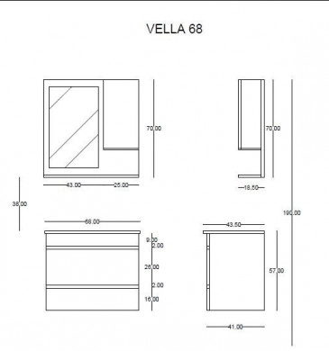 Комплект мебели за баня Vella Set 68см. бяло/бук