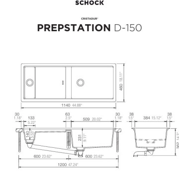 Кухненска мивка Prepstation D150  114см Carbonium SCHOCK