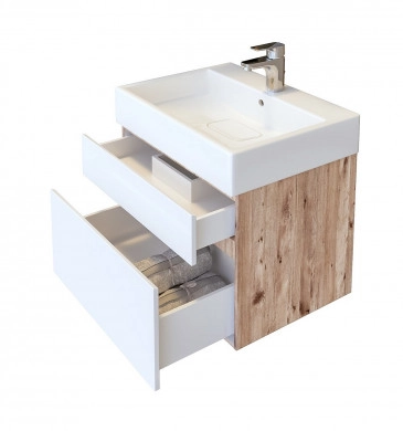 Шкаф за баня с мивка Хюстън 2 60см бял/дървесен цвят