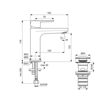 Смесител за мивка Cerafine O H120 4.2/12.5 сребро мат. IDEAL STANDARD