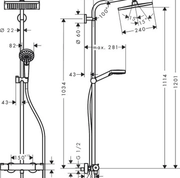 Термостатична душ колона Crometta E 240 хром HANSGROHE