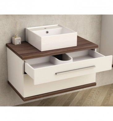 Шкаф за баня с мивка Интер ICP8144-2 80см бял/дървесен цвят
