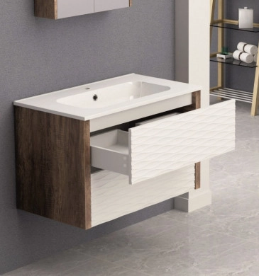 Шкаф за баня с мивка Мадисън 80см. бял/дървесен цвят