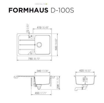 Кухненска мивка Formhaus D100S 78см Asphalt SCHOCK