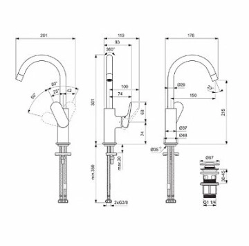 Смесител за мивка Ceralife O черен мат IDEAL STANDARD