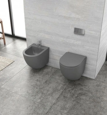 Стенна тоалетна чиния Milos Rimless тъмно сив мат