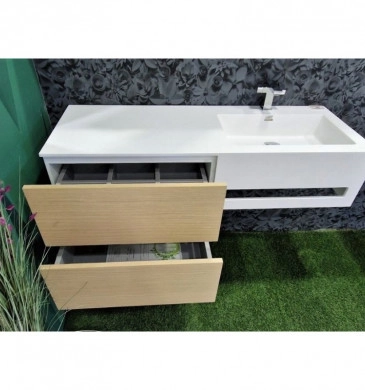 Шкаф за баня с мивка Интер ICP10083R 100см бял/дървесен цвят и мивка камменна бяла