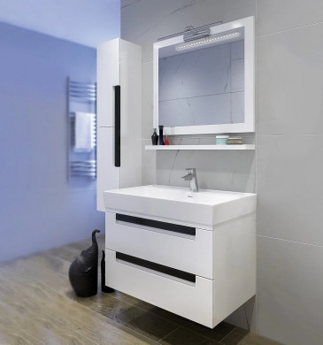 Шкаф за баня с мивка Ню Лайн 80см бял/дръжки в цвят
