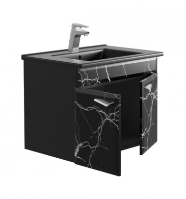 Шкаф за баня с мивка Marble 65см Черен