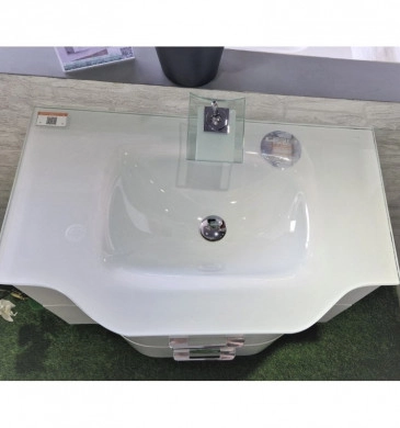Шкаф за баня с мивка Интер 80см. Бял с мивка бяла мат стъкло ICP8080W