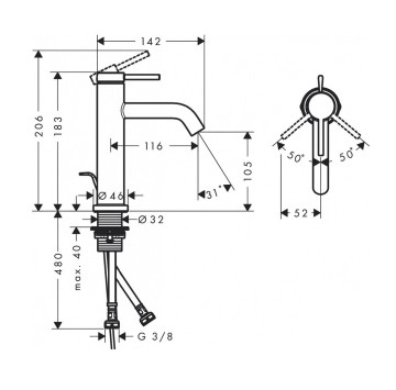 Смесител за мивка Tecturis S 110 черен мат HANSGROHE