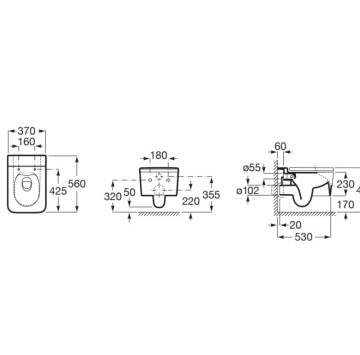Стенна тоалетна Inspira Square Rimless кафе ROCA