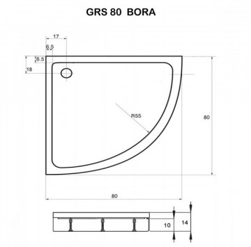 Душ корито Bora GRS80 80/80/h13.5см овал акрил бяло