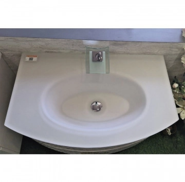 Шкаф за баня с мивка Интер 80см. Бял с мивка бяла мат стъкло ICP8055W