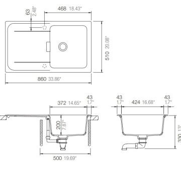 Кухненска мивка Wembley D100 Polaris 86/51см. бяла SCHOCK