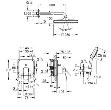 Душ система Cubeo черен мат GROHE