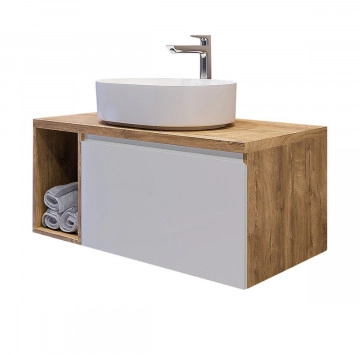 Шкаф за баня с мивка Касаи 80см Бял/дървесен цвят