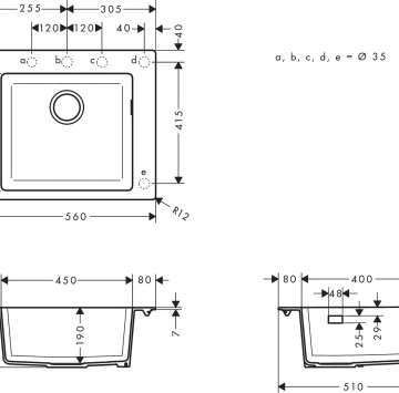 Мивка върху плот SilicaTec S510-U450 56см. сива HANSGROHE