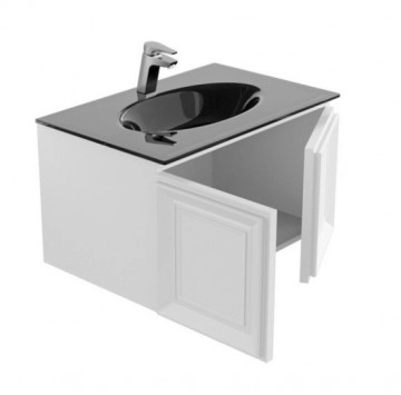 Шкаф за баня с мивка Venturo 80см. бял с черен плот