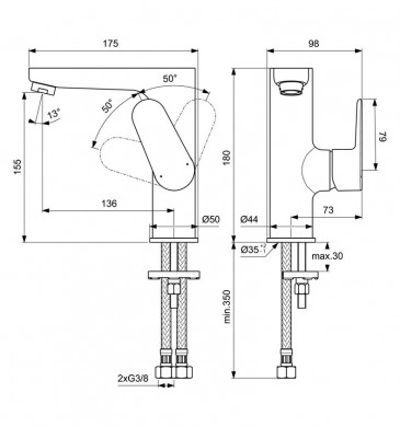 Смесител за мивка Cerafine O черен мат IDEAL STANDARD