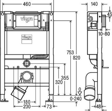 Структура за вграждане за тоалетна Prevista Dry с извод за свързване към биде