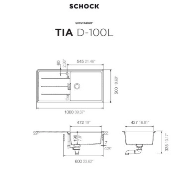 Кухненска мивка Tia D100L  100см Carbonium SCHOCK