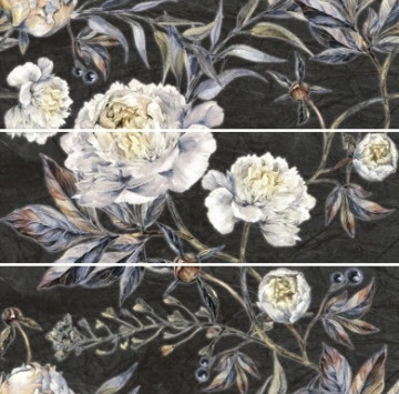 Декор Неро Цветя Черен Гланц Rect. 3483 24.4/74.4 KAI GROUP