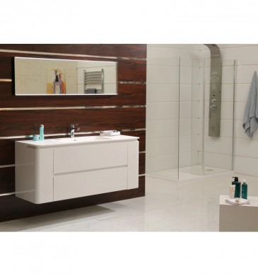 Шкаф за баня с мивка Интер ICP14060 140см бял и мивка iStone камък