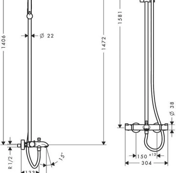 Термостатична душ колона Croma 220 хром HANSGROHE