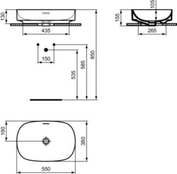 Мивка върху плот Linda-X  55см. бял гланц IDEAL STANDARD