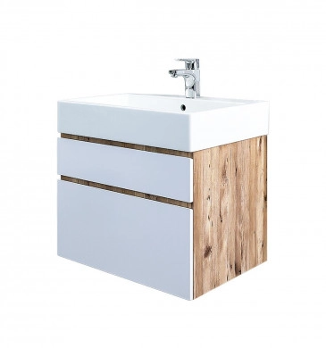 Шкаф за баня с мивка Хюстън 2 60см бял/дървесен цвят