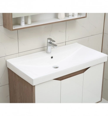 Шкаф за баня с мивка Интер ICP9155 91см дърво/бял