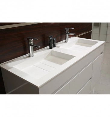 Шкаф за баня с мивка Ева 120см двоен бял и мивка двойна iStone камък бяла