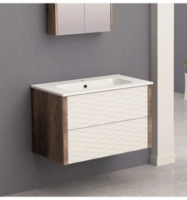 Шкаф за баня с мивка Мадисън 80см. бял/дървесен цвят