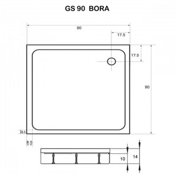 Душ корито Bora GS90 90/90/h13.5см квадрат акрил бяло
