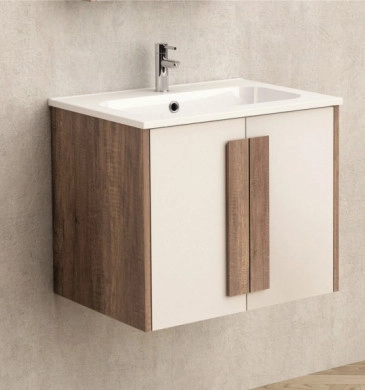 Шкаф за баня с мивка Амелия ICP6451 60см бял/дървесен цвят