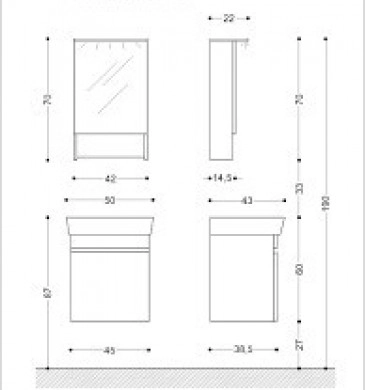 Шкаф за баня с мивка Тина 50см. PVC бял гланц