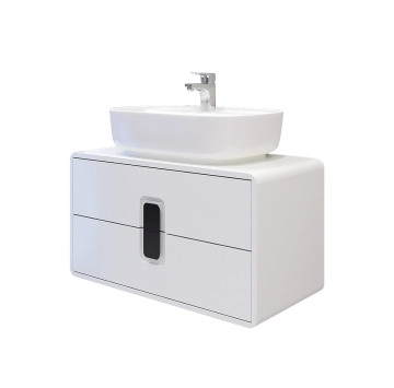 Шкаф за баня с мивак Амбосели 80см бял с дръжки в цвят по RAL