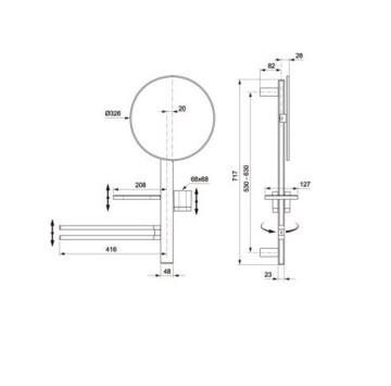 Окачване Alu+ 70см с огледало ф32см. черно IDEAL STANDARD