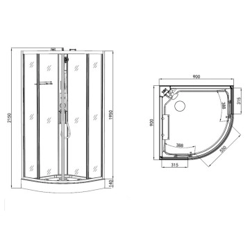 Хирдомасажна душ кабина CL20B Astin Black 90/90см бял гръб