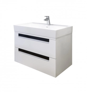 Шкаф за баня с мивка Ню Лайн 80см бял/дръжки в цвят