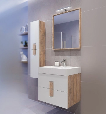 Шкаф за баня с мивка Дърбан 60см бял/дървесен цвят